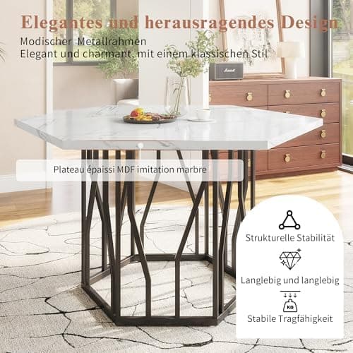 HAUSPROFI Schwarz + Gold Esstisch 5-teiliges Set Küchen Esszimmer Wohnzimmer Sechseckiger Esstisch 115.5x100x75cm mit 4