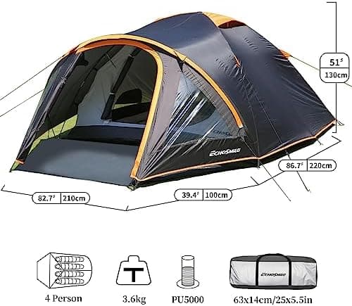 EchoSmile Wasserdicht 3-4 Personen Camping Zelt 5000mm, Ultraleicht für Jahreszeiten-Trekking und Festival-Spiele