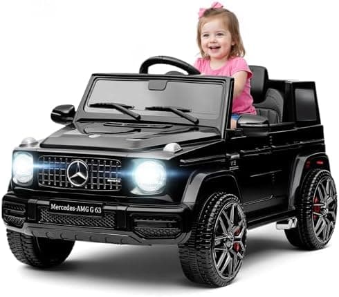 HAUSPROFI Kinder Elektroauto Mercedes AMG G63 Schwarz - Bluetooth, Musik und LED-Licht für 3+jährige Kinder