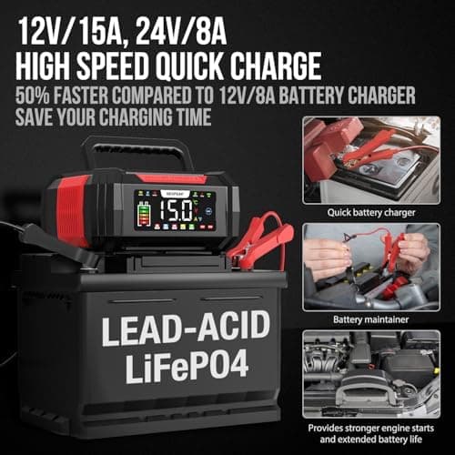 NEXPEAK NC315 15 A Kfz-Ladegerät - intelligente automatische Kabelaufbewahrung &.Tempausgleich zur Batterieladung - für