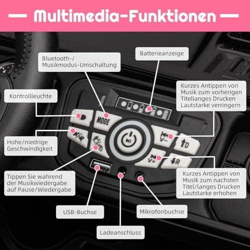Kinder Elektroauto mit Verbesserter Akku 12V 7AH, Sicherheitsgurten für Kinder (Rot)