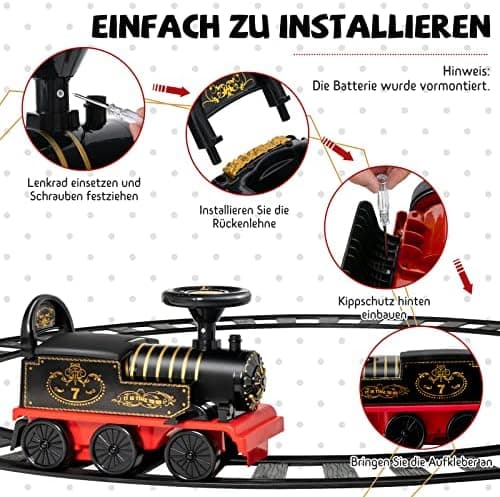 COSTWAY 6V Kinder Elektroauto Grün - Elektro Zug mit Musik & Lichter für 3+ Jährige Kinder im Haus oder Garten