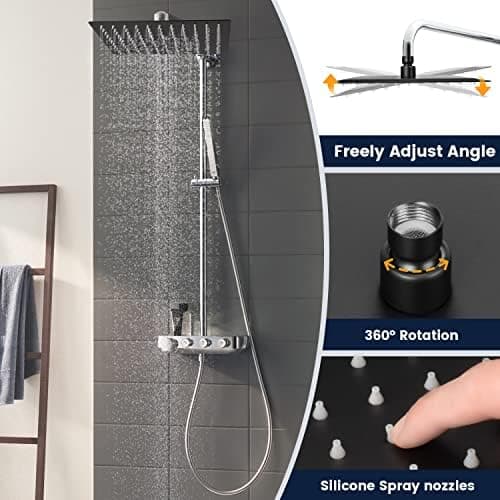 10 Zoll Regendusche mit Verstellbarer Brausekopf für Baden im Haus - Edelstahl 304, Antikalkdüsen & Polierter Regendusc