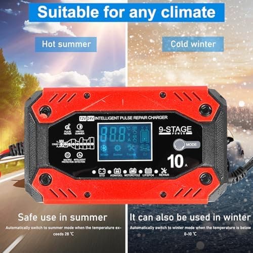 10A Autobatterie Ladegerät 12V/24V Smart vollautomatisch Temperaturangepasst für Batterien von Autos und Motorrädern

10