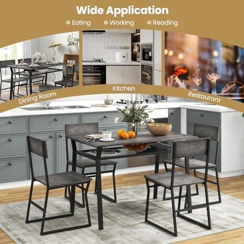 GIANTEX Essgruppe Esstisch Metallrahmen Set für 4 Personen, Esszimmergarnitur Küchentisch Sitzgruppe Industrie culpa