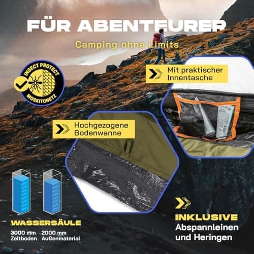 Lumaland Lightweights Pop Up Wurfzelt 2-4 Personen | Ideal für Trekking & Festival | Wasserdicht 210x190x110cm
Lumaland