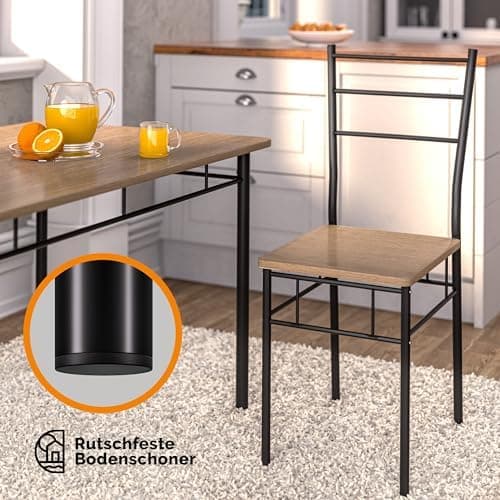 Casaria® Esstisch mit 4 Stühlen Industrial Modern Anthrazit 110x70cm.Set