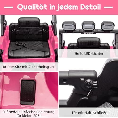 Kinder Elektroauto mit Verbesserter Akku 12V 7AH, Sicherheitsgurten für Kinder (Rot)
