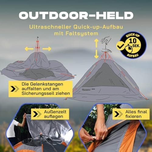 Lumaland Lightweights Pop Up Wurfzelt 2-4 Personen | Ideal für Trekking & Festival | Wasserdicht 210x190x110cm
Lumaland