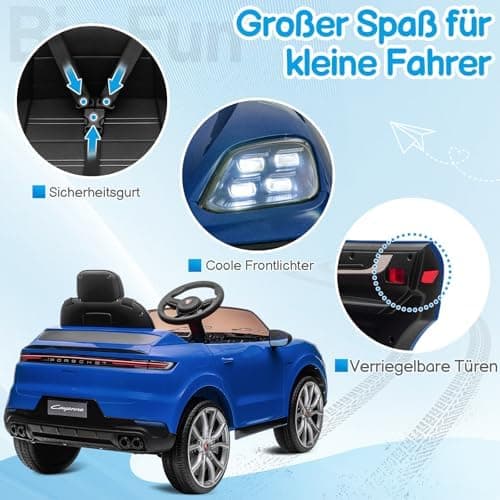 LALAHO Kinder Elektroauto 12V Schwarz mit MP3-Funktion und LED-Leuchten