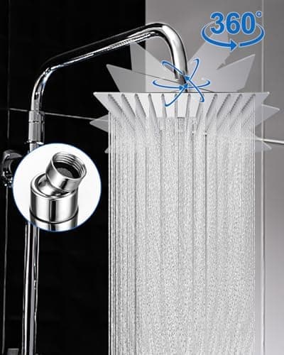 Regenduschkopf Edelstahl 304 360° Verstellbar für Dusche Selbstreinigende Düsen Duschkopf mit Edelstahl 10 Zoll