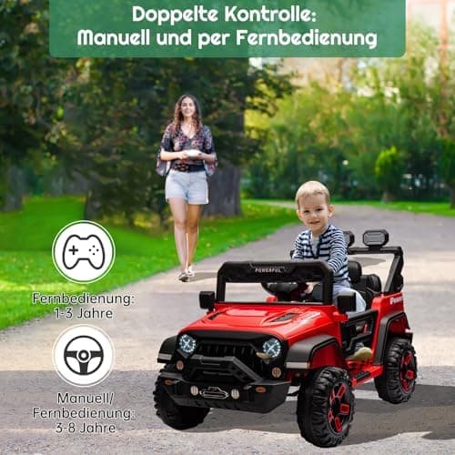 Kinder Elektroauto mit Verbesserter Akku 12V 7AH, Sicherheitsgurten für Kinder (Rot)