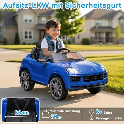LALAHO Kinder Elektroauto 12V Schwarz mit MP3-Funktion und LED-Leuchten