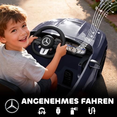 AIYAPLAY Kinder Elektroauto Mercedes-AMG Grau fuht mit Musik & Lichterkranz für 3-6 Jahre