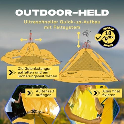Lumaland Lightweights Pop Up Wurfzelt 2-4 Personen | Ideal für Trekking & Festival | Wasserdicht 210x190x110cm
Lumaland