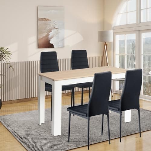 Esszimmergruppe mit 4 Stühlen Esstisch Hochlehner Kunstleder Sitzgruppe für Familie
| 110cm Eiche-Schwarz Tisch + 4 Sch
