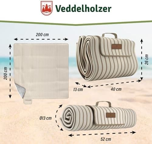 Veddelholzer Wasserfeste Stranddecke XXL Outdoor Picknickdecke Isoliert & gepolstert Perfect für Camping, Strand, Park &