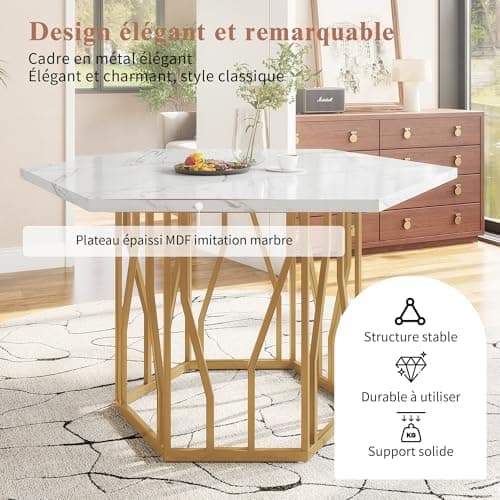 HAUSPROFI Schwarz + Gold Esstisch 5-teiliges Set Küchen Esszimmer Wohnzimmer Sechseckiger Esstisch 115.5x100x75cm mit 4