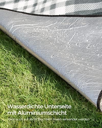 SONGMICS Wasserdichte Picknickdecke, groß, für Camping und Strand, grau-weiß GCM60GW