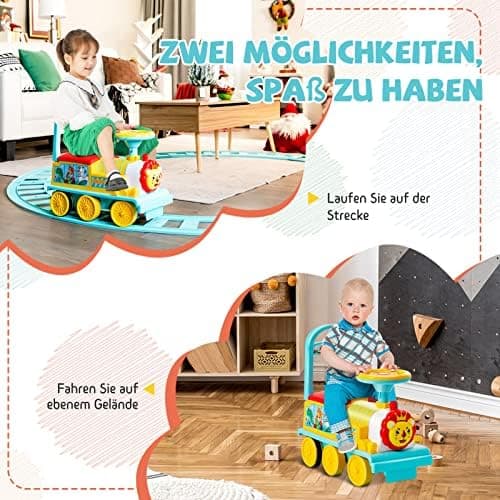 COSTWAY 6V Kinder Elektroauto Grün - Elektro Zug mit Musik & Lichter für 3+ Jährige Kinder im Haus oder Garten