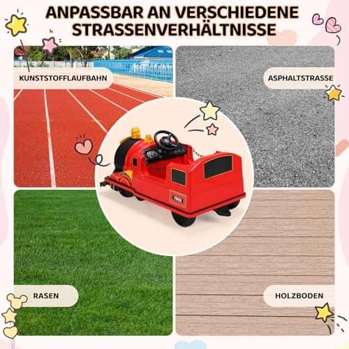 MAMIZO Elektro Zug mit Zugwaggon - Kinder Elektroauto 12V - für Kinder 3-8 Jahre - Schaukelmodus, Musik & Hupe - Rot