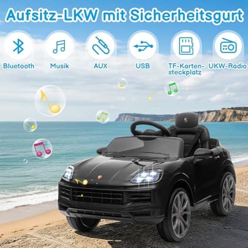 LALAHO Kinder Elektroauto 12V Schwarz mit MP3-Funktion und LED-Leuchten