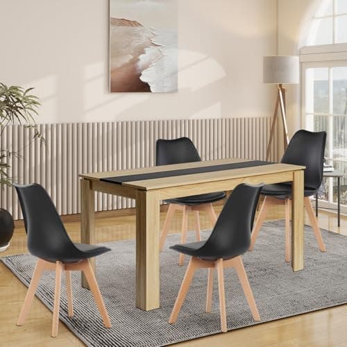 Esszimmergruppe Esstisch 120CM Rechteckig Holz + 4er Stühle grau Eiche-Weiß Tischbein für Wohnzimmer Küche Büro