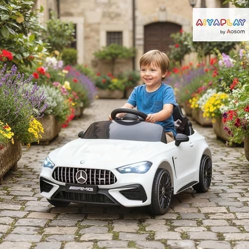 AIYAPLAY Kinder Elektroauto Mercedes-AMG Grau fuht mit Musik & Lichterkranz für 3-6 Jahre