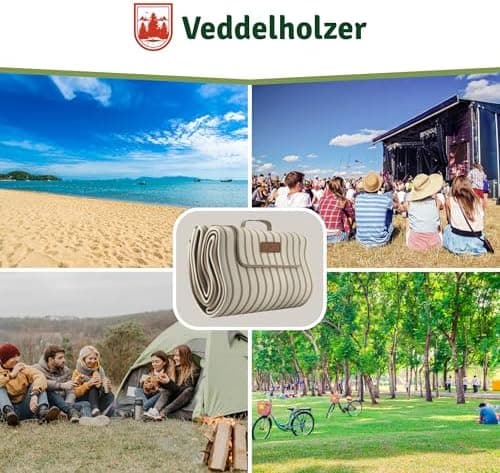 Veddelholzer Wasserfeste Stranddecke XXL Outdoor Picknickdecke Isoliert & gepolstert Perfect für Camping, Strand, Park &
