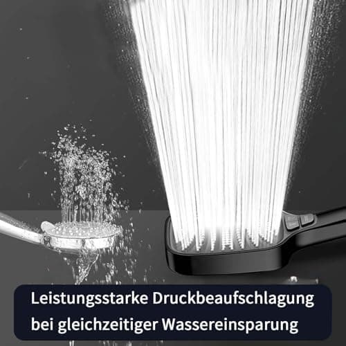 Duschbrause Duschkopf – Wassersparender Duschkopf mit 8 Strahlarten und Stoppfunktion, groß, Silber Chrom