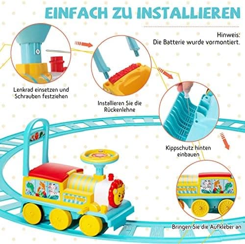 COSTWAY 6V Kinder Elektroauto Grün - Elektro Zug mit Musik & Lichter für 3+ Jährige Kinder im Haus oder Garten