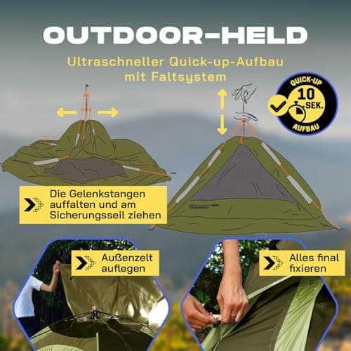 Lumaland Lightweights Pop Up Wurfzelt 2-4 Personen | Ideal für Trekking & Festival | Wasserdicht 210x190x110cm
Lumaland