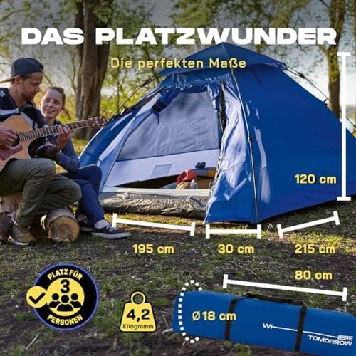 Lumaland 2-3 Personen Pop Up Camping Zelt | 4 Jahreszeiten Igluzelt | Leicht, Wasserdicht & Robust