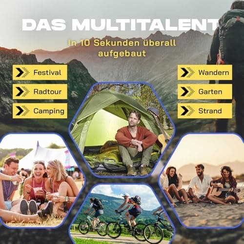 Lumaland Lightweights Pop Up Wurfzelt 2-4 Personen | Ideal für Trekking & Festival | Wasserdicht 210x190x110cm
Lumaland