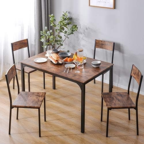 HAUSPROFI Vintagebraun Küchentisch mit 4 Stühlen - 65x108x75cm - Industrieflair für Esszimmer und Balkon
