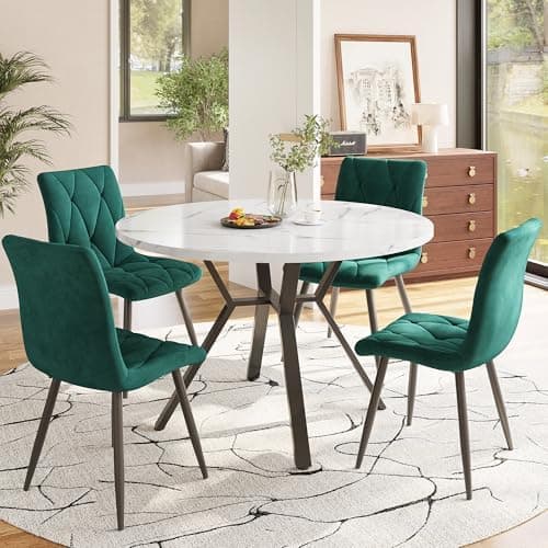 Runder Esstisch Set für 4 Personen mit Schwarzen Metallbeinen und Grün Samt Stühlen
| Esstrik Set Rund 100x100x75 cm 4