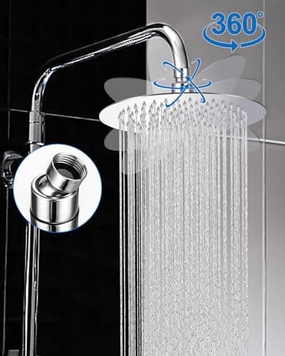 Regenduschkopf Edelstahl 304 360° Verstellbar für Dusche Selbstreinigende Düsen Duschkopf mit Edelstahl 10 Zoll