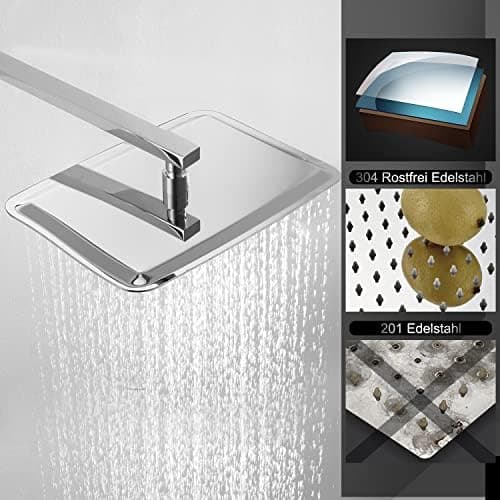 JOHO Edelstahl Regendusche Duschkopf, Quadratisch 12 Zoll Anti-Kalk-Düsen, für Badezimmer und Wellnesszimmer mit Chromtö