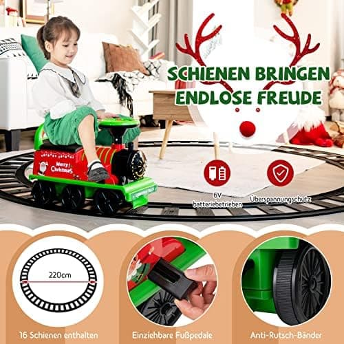COSTWAY 6V Kinder Elektroauto Grün - Elektro Zug mit Musik & Lichter für 3+ Jährige Kinder im Haus oder Garten