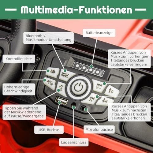 Kinder Elektroauto mit Verbesserter Akku 12V 7AH, Sicherheitsgurten für Kinder (Rot)