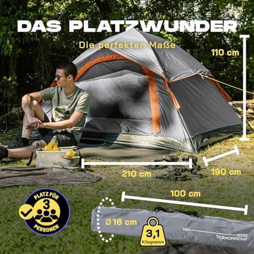 Lumaland Lightweights Pop Up Wurfzelt 2-4 Personen | Ideal für Trekking & Festival | Wasserdicht 210x190x110cm
Lumaland