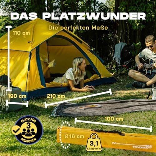 Lumaland Lightweights Pop Up Wurfzelt 2-4 Personen | Ideal für Trekking & Festival | Wasserdicht 210x190x110cm
Lumaland