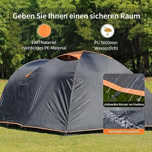 EchoSmile Wasserdicht 3-4 Personen Camping Zelt 5000mm, Ultraleicht für Jahreszeiten-Trekking und Festival-Spiele