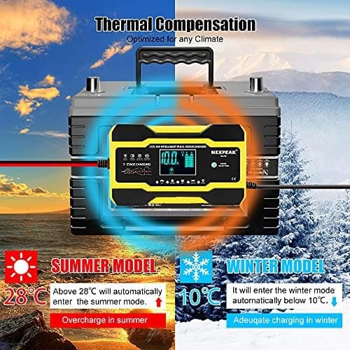 10A Autobatterie Ladegerät 12V/24V Smart vollautomatisch für Auto LKW Temperaturkompensation Rot