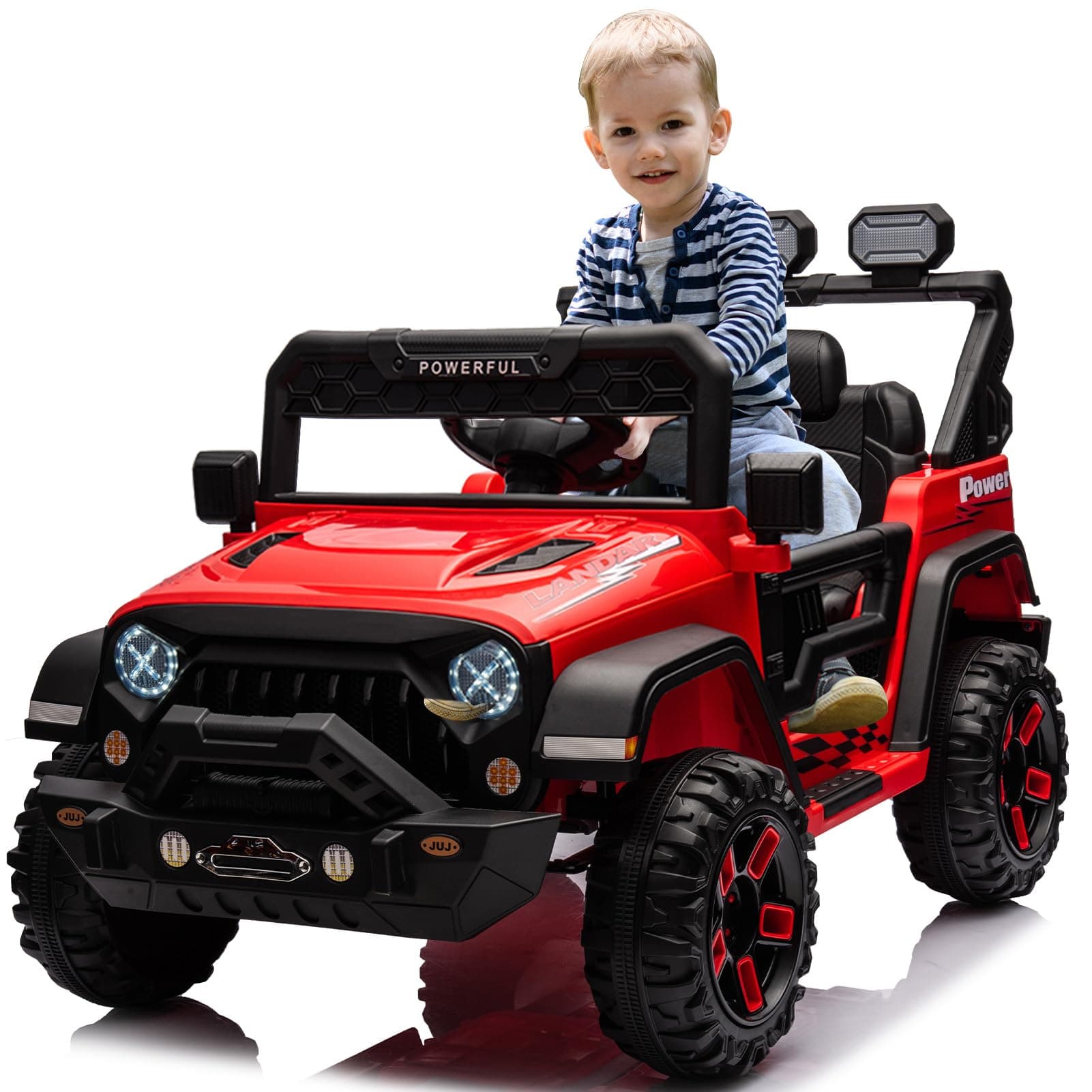 Kinder Elektroauto mit Verbesserter Akku 12V 7AH, Sicherheitsgurten für Kinder (Rot)