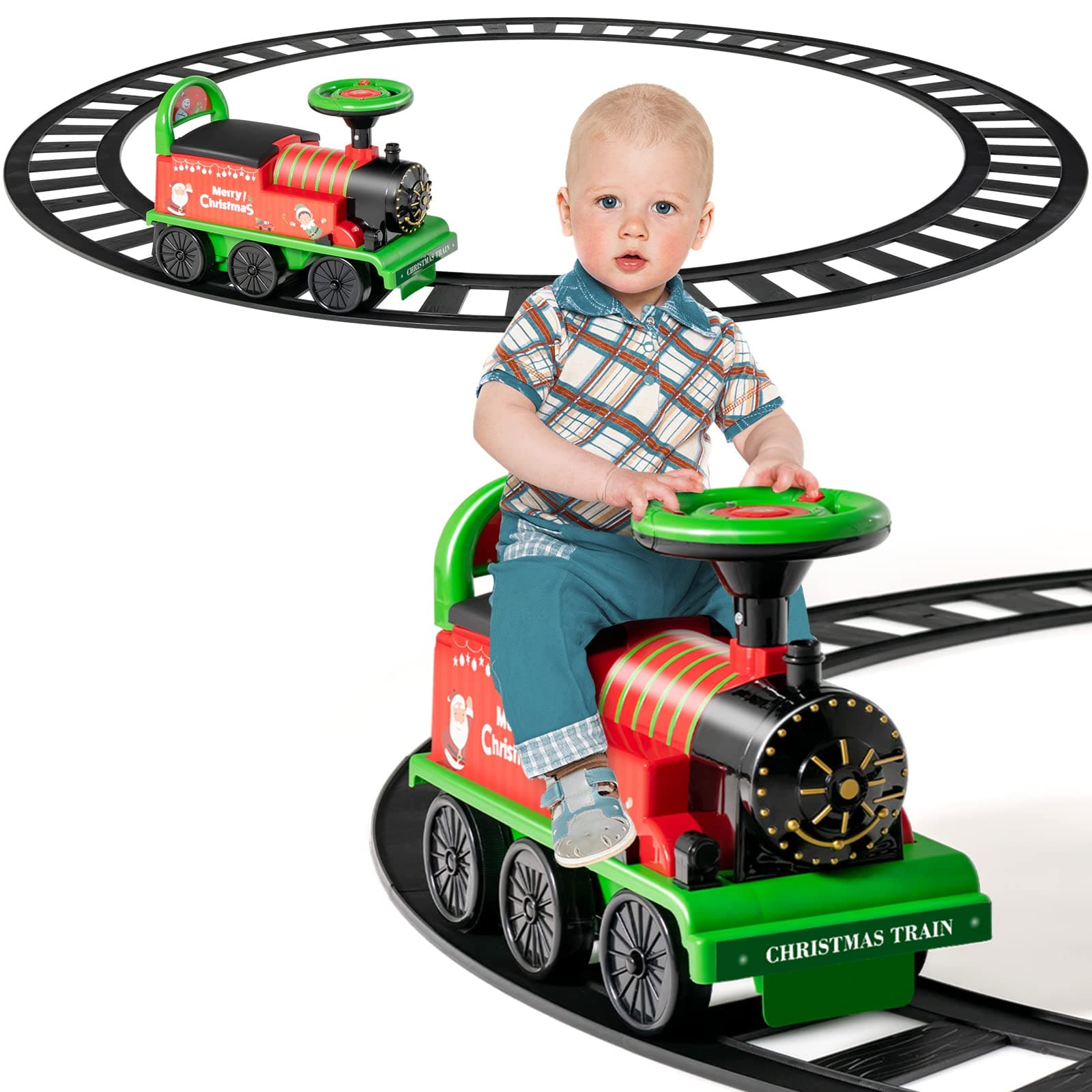 COSTWAY 6V Kinder Elektroauto Grün - Elektro Zug mit Musik & Lichter für 3+ Jährige Kinder im Haus oder Garten
