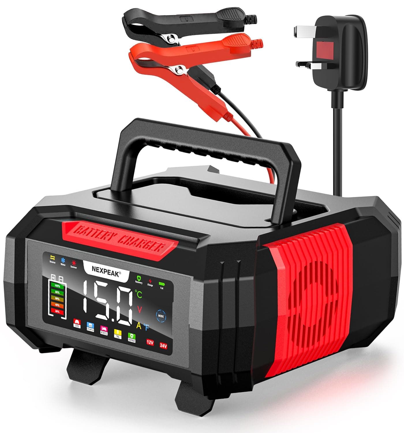 NEXPEAK NC315 15 A Kfz-Ladegerät - intelligente automatische Kabelaufbewahrung &.Tempausgleich zur Batterieladung - für
