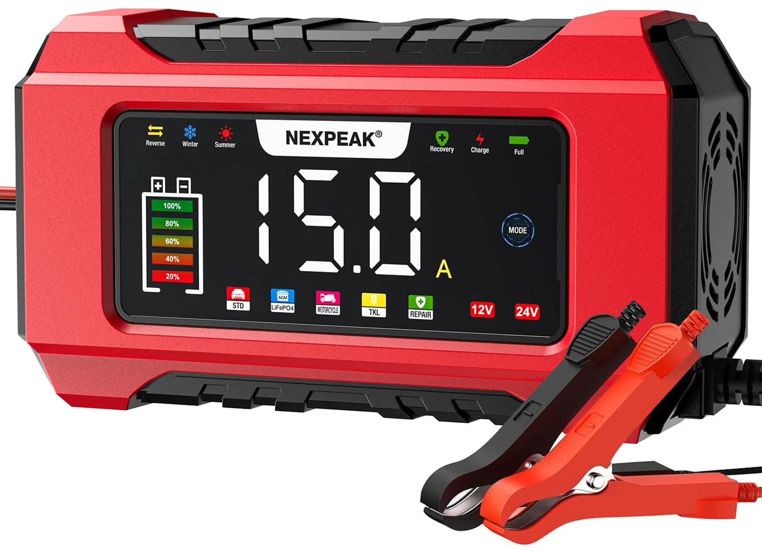 NEXPEAK NC215 15A Autobatterie Ladegerät - 12V 24V intelligentes Ladegerät für Auto, LKW, Motorrad - 9-stufiges Intellig