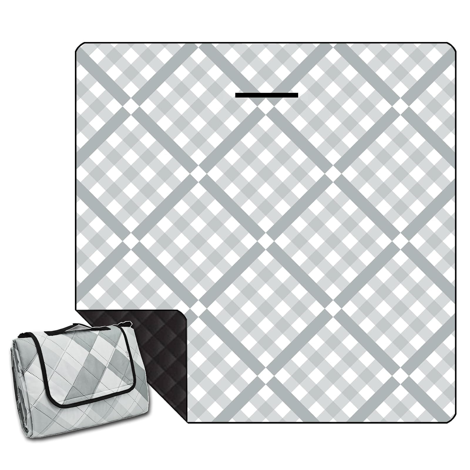 Wasserdichte Picknickdecke XXL Gitter-Grau für Strand und Camping 200x200cm