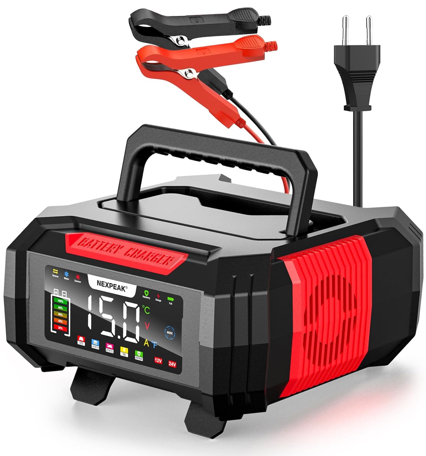 NEXPEAK NC315 15A Autobatterieladegerät - intelligentes Ladegerät für Auto, LKW, Motorrad - 12V/24V LiFePO4 & Blei-Säure